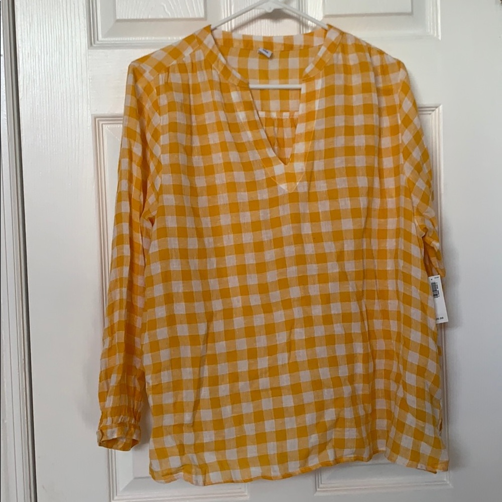 Yellow checkered peasant top
